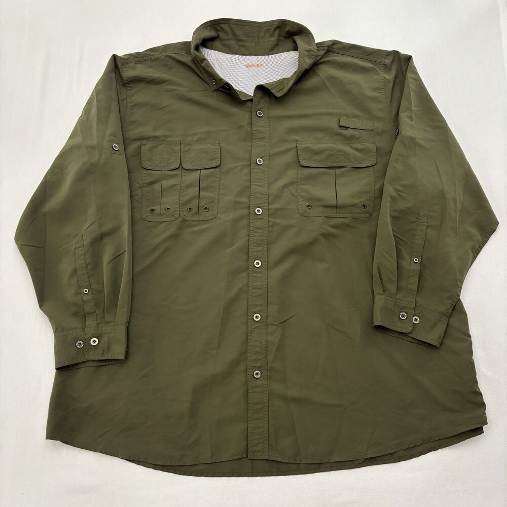 Boulder Creek Men's Vented Fishing Hiking Shirt Long Sleeve Olive Green Size 4XL